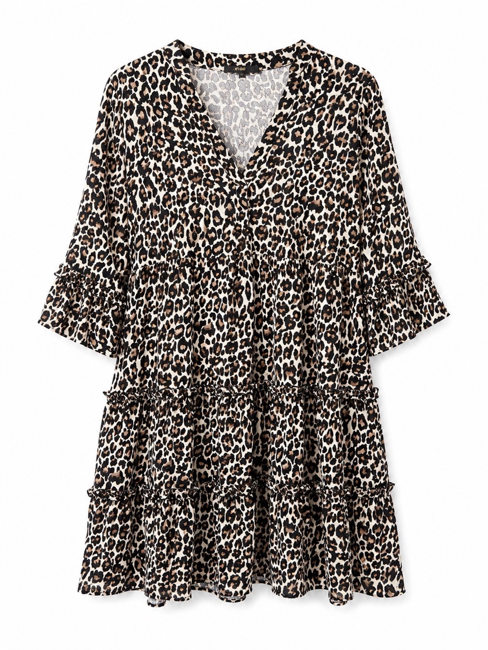 Maje Leopard Print Dress - Black, Tan & Cream
